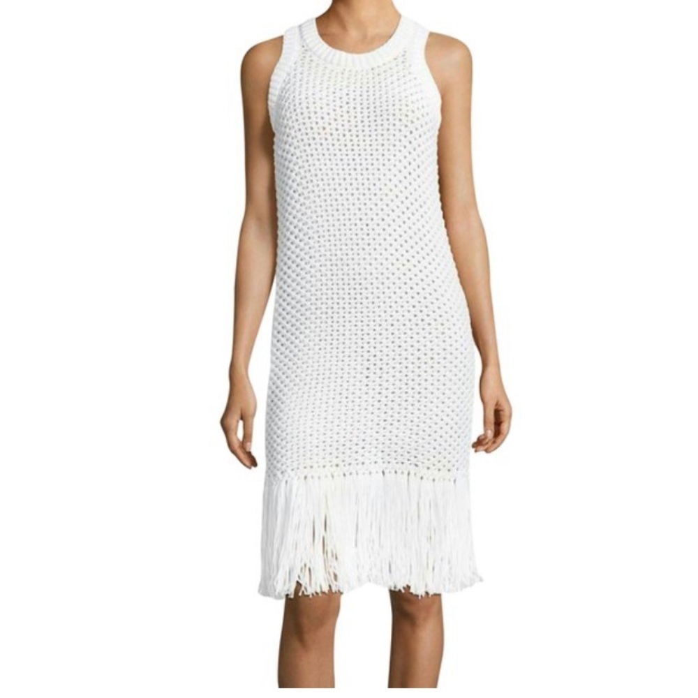 MICHAEL Michael Kors Cotton Blend Loose Knit Dress with Fringe Detail